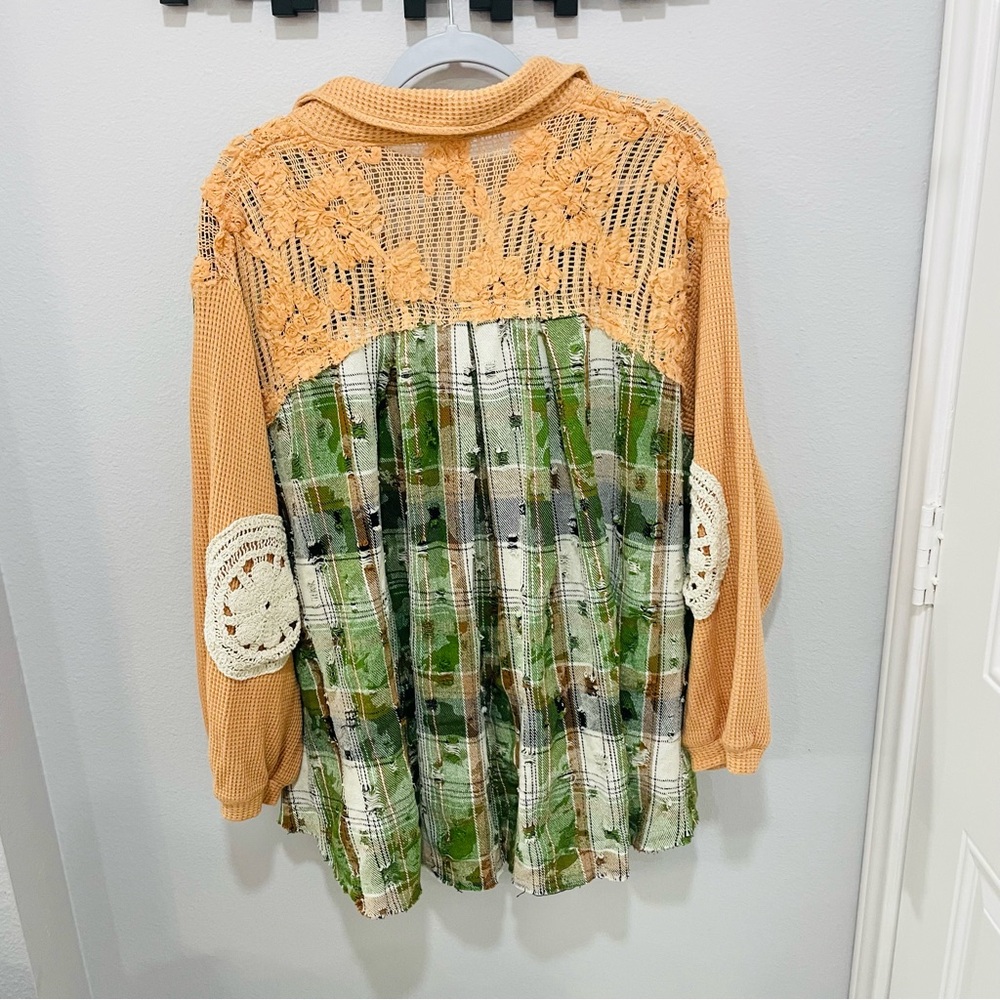 Pol Distressed Crochet Patchwork Oversized Balloo… - image 4